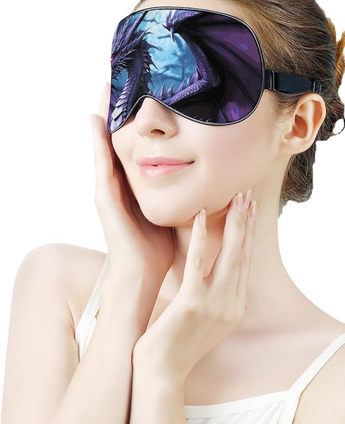 Sleep Mask Purple Dragon Purple Moon Sleep Eye Mask with Adjustable Strap Blindfold Travel Eye Shade Cover Eyemask Eye Cover Soft Eyeshade Patches for Sleeping Yoga