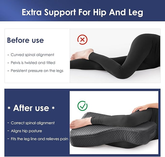 Leg Pillow for Side Sleepers, Memory Foam Knee Pillow for Side Sleeping, Leg Elevation Pillow for Hip/Back/Sciatica Pain Relief Helps Spine Alignment -18"x30" (4 INCHES) (Grey, L)