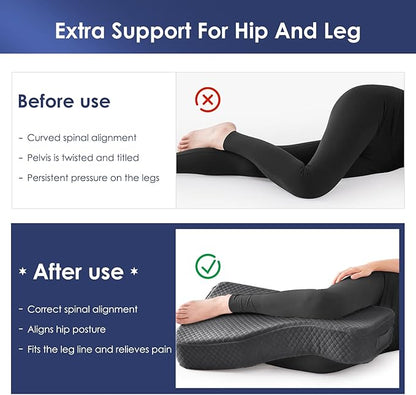 Leg Pillow for Side Sleepers, Memory Foam Knee Pillow for Side Sleeping, Leg Elevation Pillow for Hip/Back/Sciatica Pain Relief Helps Spine Alignment -13"x19" (Grey, S)