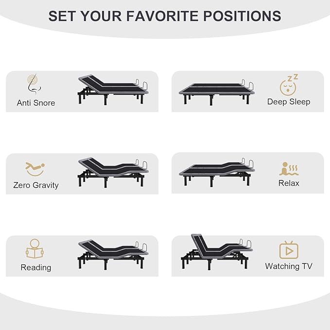 Split King Adjustable Beds with Thickened Frame, Adjustable Bed Frame with with Wireless Remote, Separate Head/Foot Lift, Massage, Zero Gravity,USB Ports, Adjustable Bed Bases with Sturdy Metal