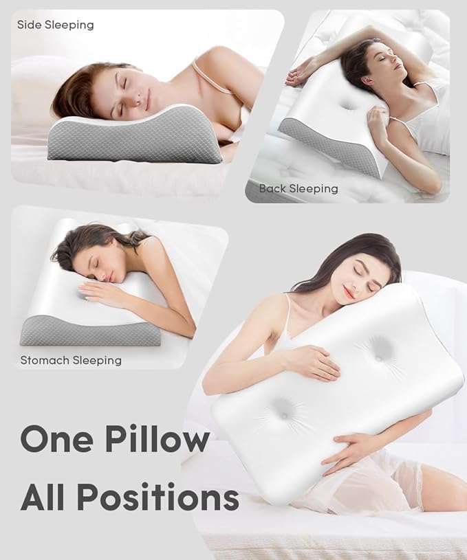 Cervical Pillow for Neck Pain Relief - Contour Pillow Memory Foam Pillows for Sleeping, Double Ear Relief Zones Neck Pillow, 6CM Enhanced Neck Support Cooling Bed Pillow for All Sleep Positions