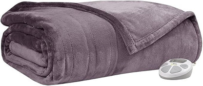 Serta Luxuriously Soft Plush Electric Blanket Fast Heating Cozy Cover, Safety Auto Shut Off Timer, Low EMF, Multi Heat Setting, ETL Certified, Machine Washable, Lavender Twin (84 in x 62 in)