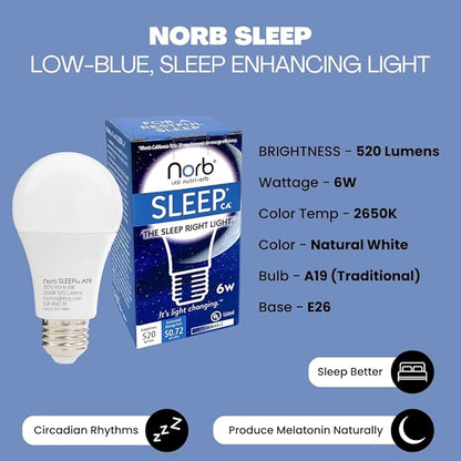 Norb Wellness Lighting Starter Kit, Set of 4 Wellness Light Bulbs, LED Light Therapy for Mood, Migraine Relief, Focus, & Sleep Enhancement, A19, E26, Energy Efficient (4-Pack)