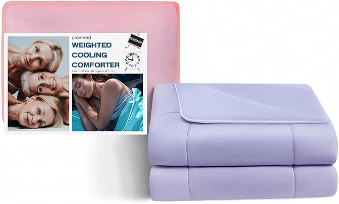 PROMEED Weighted Cooling Comforter for Menopause - Gentle Pressure Cooling Blanket with QMAX 0.45 Tech, Hot Flash & Night Sweat Relief, Breathable & Machine Washable, 6LB Measures 87"x91"