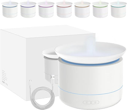 Essential Oil Diffusers, 200ml Aromatherapy Diffuser with, Cool Mist Humidifier with 2 Dynamic Modes, Small Diffuser with 7 Color Lights for Home Office Room -White