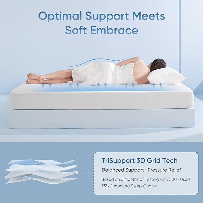 Elegear Queen Cooling Mattress Pad for Hot Sleepers, Waterproof Cold Mattress Topper with TriSupport 3D Tech Balanced Support & Enhanced Breathability, Soft Fluffy Bed Protector Deep Pocket Up to 16"