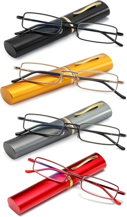 Blue Light Blocking Reading Glasses - Slim Pocket Readers with Pen Clip Case Mini Lightweight Readers