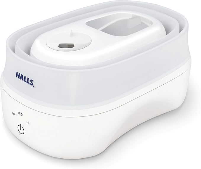 Crane x HALLS Collapsible Cool Mist Humidifier for Bedroom and Office, 1 Gallon Portable Humidifier for Travel and Easy Storage, Blue and White