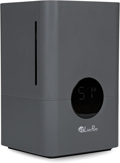 LivePure 1.2 L (.3 Gallon) Ultrasonic Cool Mist Top Fill Digital Humidifier with LED Display Screen, Graphite