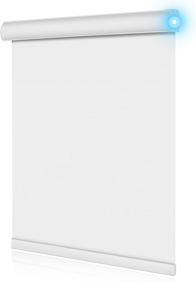 BERISSA Motorized Blinds with Remote,Blackout Smart Blinds for Windows,Linen Fabric,Remote Control,Customized Automatic Shades,Electric Shades with USB/Solar Pannel.White