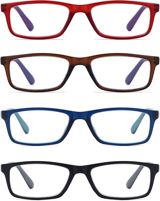 Reading Glasses Blue Light Blocking for Men Women,Rectangular Frame Computer Readers with Spring Hinge