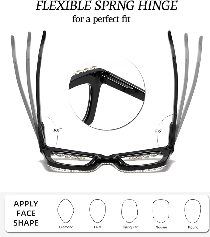 Hubeye Oprah Style Reading Glasses for Women Men Blue Light Blocking Computer Square Readers with Spring Hinge