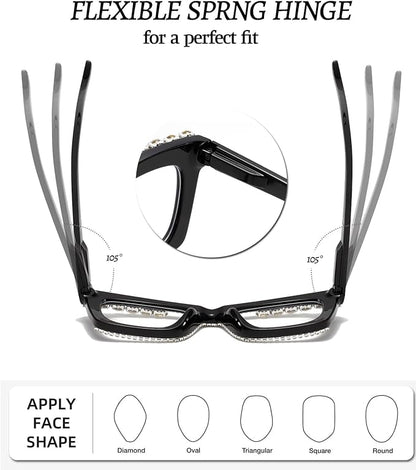 Hubeye Oprah Style Reading Glasses for Women Men Blue Light Blocking Computer Square Readers with Spring Hinge