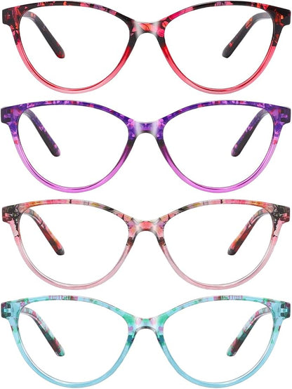 Przene 4 Pack Blue Light Blocking Reading Glasses,Readers for Women and Men with Spring Hinge