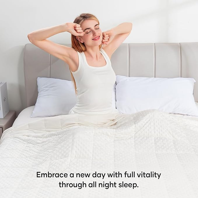 Wemore Minky Dot Weighted Blanket for Adults Queen Size 12 lbs, Soft Cozy Heavy Blanket for Bed and Couch, Breathable Blanket for All-Season with Glass Beads, White 60 x 80 inches