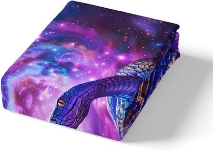 Snake Western Fitted Sheet Twin Size,Starry Sky Galaxy Nebula Dreamy Bedding Set,Boys Girls Room Decor,Noble Reptile Animal Egypt Vintage Bed Cover,Purple Romantic Bed Sheet,1 Pillowcase