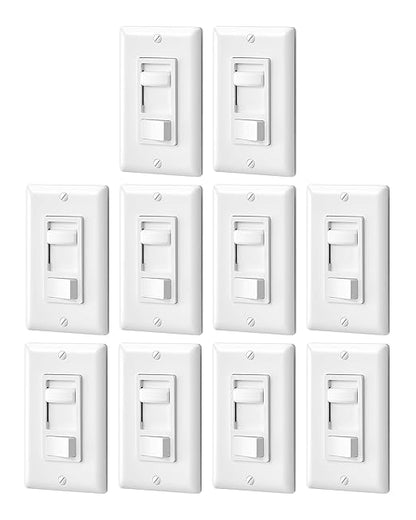 DEWENWILS Dimmer Switch for LED Lights, 600W Incandescent/Halogen and 150W CFL/LED, Single-Pole or 3-Way Dimmer Light Switch, ETL ＆ cUL Listed, White, 10 Packs