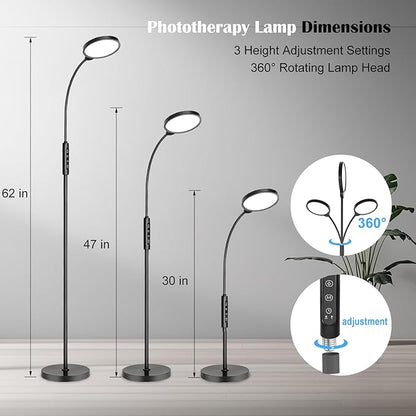 Light Therapy Lamp 11000 Lux, 3 in 1 UV-Free LED Sunlight Lamp with 9 Brightness Levels & 7 Color Temperatures, Height Adjustable Floor Light, Full Spectrum Happy Therapy lamp for Home Office Bedroom