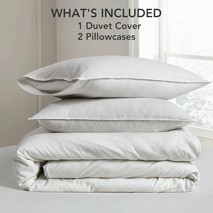 DAPU Linen Duvet Cover Set - French Linen Cotton Blend Natural Flax Soft Breathable Bedding 3 Pcs Set - 1 Duvet Cover 2 Pillowcases (Off-White/Cotton Linen, Full/Queen)