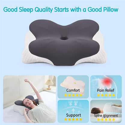Cervical Pillow for Neck Pain Relief, Contour Memory Foam Pillows, Adjustable Orthopedic Pillow with Cooling Pillowcase for Side, Back, Stomach Sleepers, Ergonomic Neck and Shoulder Support