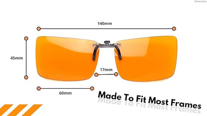 Vyzia Clip On Blue Light Blocking Glasses For Sleep | Fits Over Prescription Glasses, Orange Lenses Help Reduce Computer Eye Strain and Induce Sleep