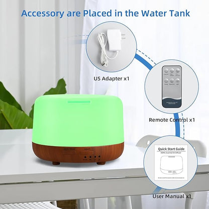 300ML Essential Oil Diffuser Aromatherapy Diffuser, Quiet 8 Hours Operation, 7-Color LED Light, 4 Timer, Remote Control, Auto-Off, Easy to Clean, for Bedroom, Living Room, Office, Home Gifts
