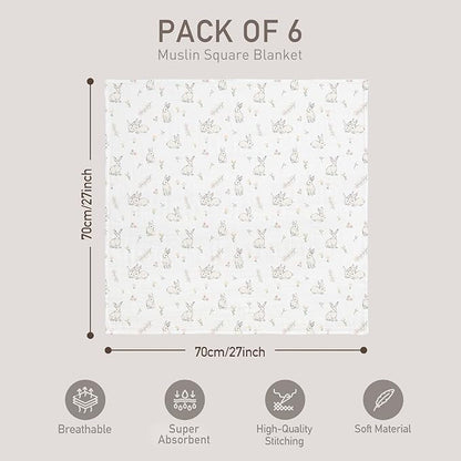GLLQUEN BABY Receiving Blanket Boy Cotton Muslin Swaddle Blankets Girl Newborn Squares Breathable & Soft Thin Baby Blankets Cloths Double Absorbent Infant Swaddling Wrap - 6 Pack (Looking for Spring)
