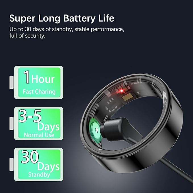 Smart Rings for Women Men, Fitness Ring with Heart Rate, Blood Oxygen, HRV, Pressure, Sleep Tracker, Step Tracker, No Subscription Fee, IP68 Waterproof Smart Ring for iPhone & Android (Black 6#)