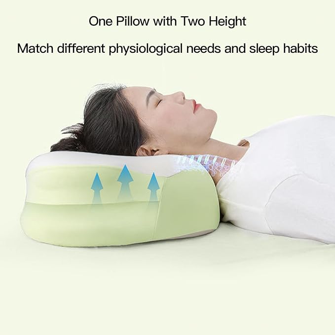Memory Foam Pillow, 2 Height Adjustable Ergonomic Contour Slow Rebound Adults Cervical Traction Pillow with Breathable Pillowcase for Head Shoulder Back Support