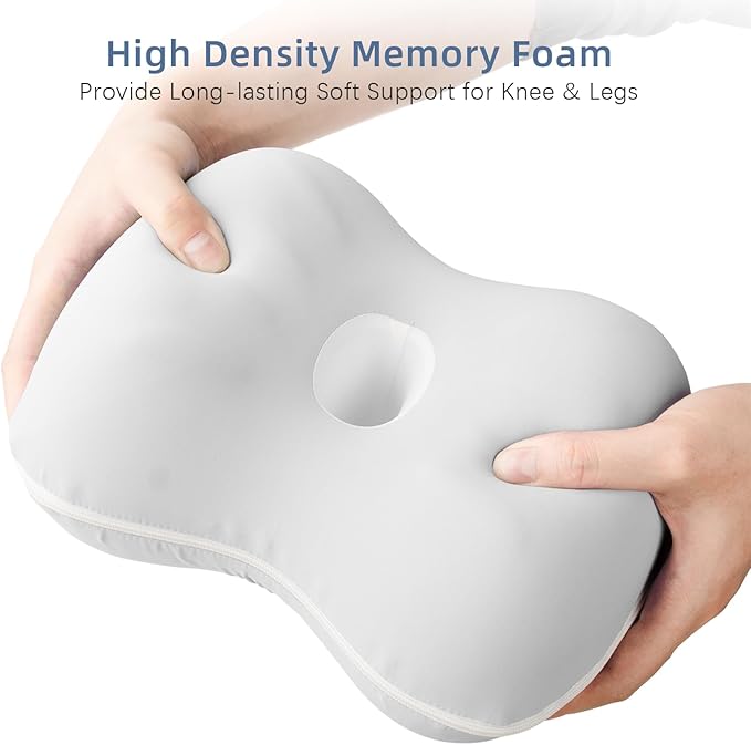 Leg Pillow for Side Sleeping - Between Knee Pillow for Side Sleepers - Ergonomic Memory Foam Knee Pillow for Knee Pain, Hip Alignment, Cooling Cover & Removable (Grey)