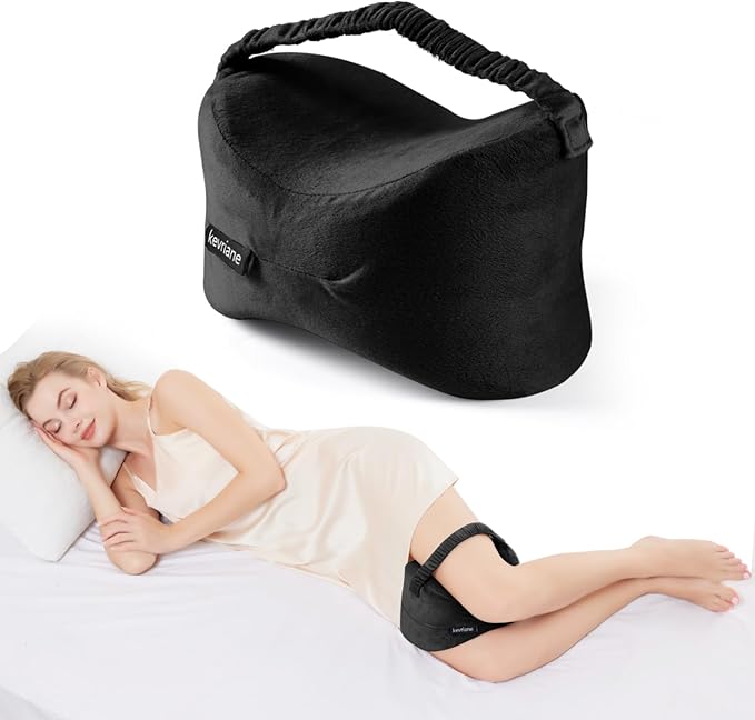 Black Knee Pillow for Side Sleepers - Memory Foam Between Leg Pillows for Sciatica Pain Relief, Hip/Leg/Ankle Support with Non-slip Strap, Spine Alignment for Pregnancy, Post-Surgery Recovery