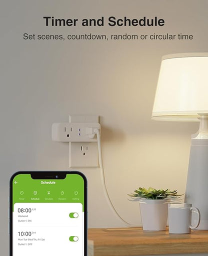 15A Dual Smart Plug 4 Pack, GHome Smart Plugs That Work with Alexa and Google Home, 2-in-1 Compact Smart Outlet Timer with APP Remote Control, 2.4GHz Wi-Fi Only, No Hub Required, FCC Listed