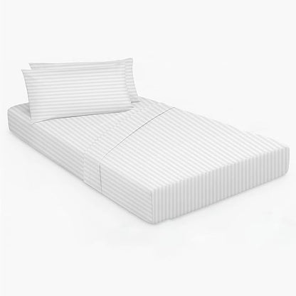 White Stripe 4-Piece Cot Bed Linen Set - 1 Fitted Sheet 33" x 75", 1 Flat Sheet 64"x 94", 2 Pillow Cases 20"x 30" Perfect for Folding Guest & Rollaway Beds
