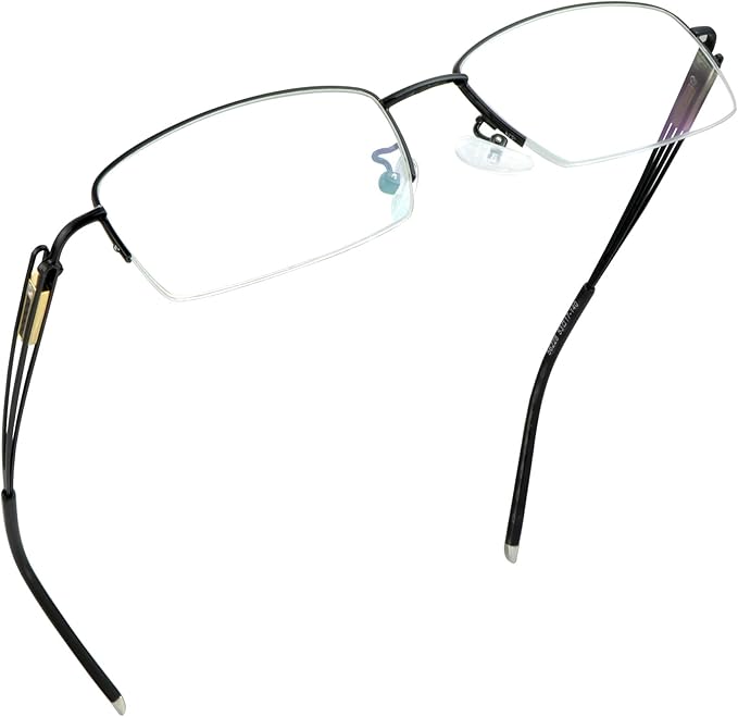 LifeArt Alloy Semi-Rimless Reading Glasses,Blue Light Blocking Glasses, Anti Eyestrain, Computer Gaming Glasses, TV Glasses for Men, Anti Glare (Black, +1.00 Magnification)