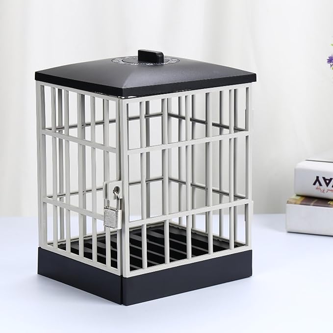Cell Phone Jail Lock Box, Timer-Enabled Smartphone Storage Cage with Key Lock for 6 Phones, Black Grey Phone Stand Holder for Classroom Home Office to Limit Screen Time
