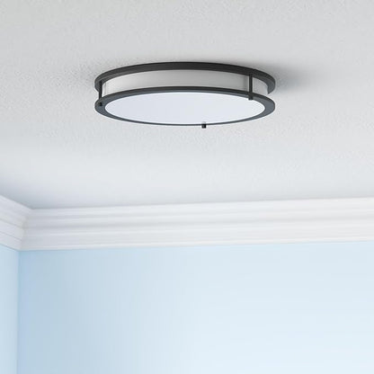 ASD LED 16" Round Flush Mount Lighting, Close to Ceiling Light Fixture | 3CCT, Dimmable, Energy Star, ETL Listed | 24W 1854LM 3000-5000K 120V | Low Profile Double Ring Lamp | Black, 2 Pack