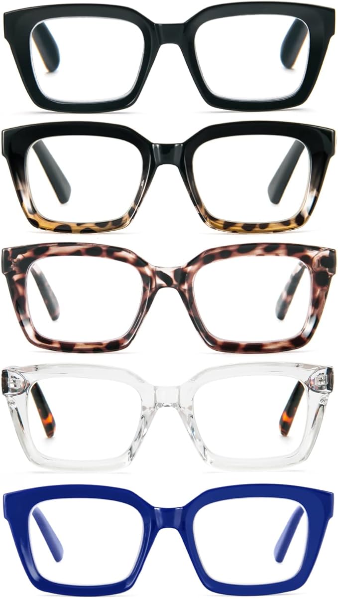 DXYXYO 5 Pack Reading Glasses Women 2.25+ Blue Light Blocking, Oprah Style Square Oversized Fashion Computer Readers
