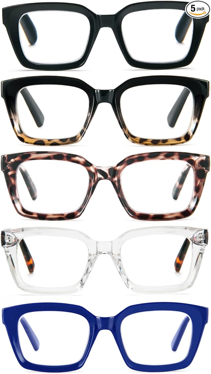 DXYXYO 5 Pack Reading Glasses for Women Blue Light Blocking Oversized Fashion Oprah Style Square Computer Readers, 2.5 Magnification