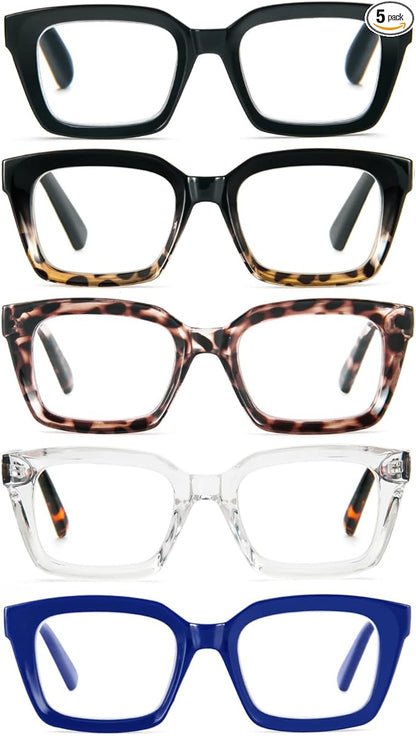 DXYXYO 5 Pack Reading Glasses for Women Blue Light Blocking Oversized Fashion Oprah Style Square Computer Readers, 1.25 Magnification