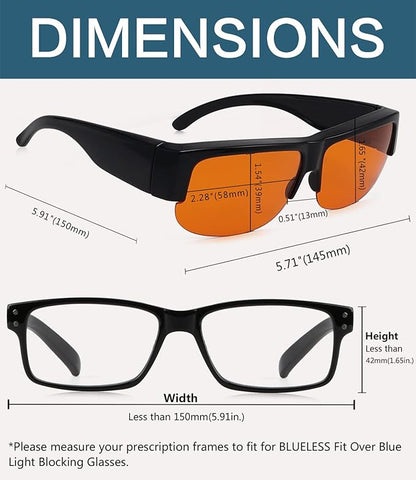 BLUELESS Fitover Blue Light Blocking Glasses with Orange Tinted Sleep Glasses, Black
