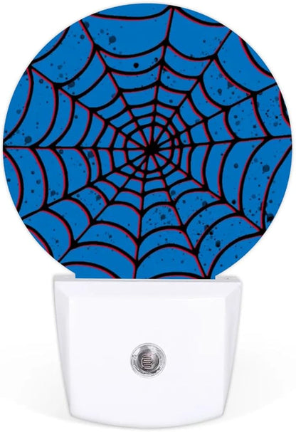Blue Spider Web Plug-in Led Night Light with Auto Dusk to Dawn Sensor for Boys Girls Room Decor, Wall Lamp Nightlights for Hallway,Bedroom, Kids Room, Kitchen, Stairway, (0.5W, 2 Pack)