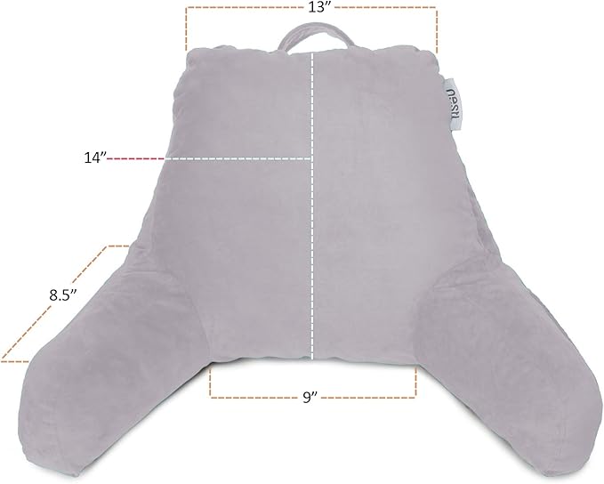 Nestl Reading Pillow for Kids & Teens with Shredded Memory Foam, Backrest Pillows for Reading, Watching, and Gaming, Use on The Couch, Bed, or Floor, Adjustable Support, Washable Cover Grey Lavender