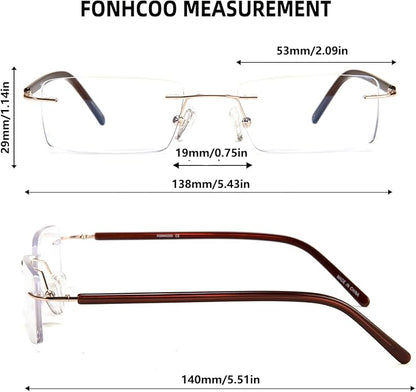 FONHCOO Blue Light Blocking Glasses Anti Blue Ray Unisex Lightweight Rimless Frameless Rectangle Computer Gaming Glasses