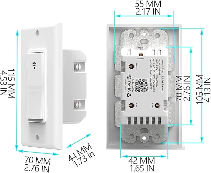 Smart Switch with App & Remote Control, Alexa Light Switch Single-Pole, 2.4GHz Wi-Fi Timer Wall Switch Compatible with Alexa Google Home, Neutral Wire Needed, No Hub Required