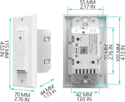 Smart Switch with App & Remote Control, Alexa Light Switch Single-Pole, 2.4GHz Wi-Fi Timer Wall Switch Compatible with Alexa Google Home, Neutral Wire Needed, No Hub Required