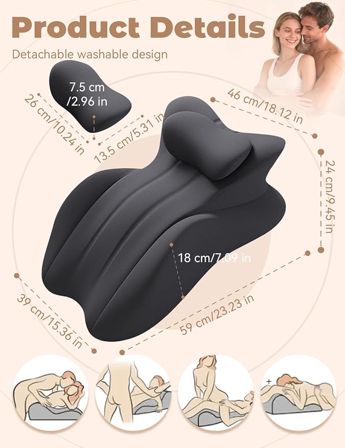 Moodie Pillow, Couples Pillow for Intimacy 27 Degree = Just The Right Lift, Ergonomic Memory Foam Intimacy Comfort Pillow Hip & Back Support, All Perfect Position Easily Postures Wedge Pillow (Pink)