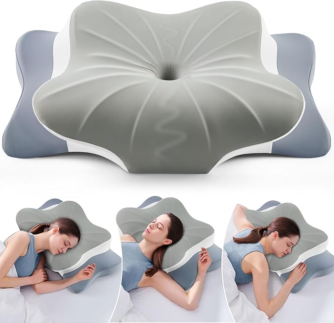 DONAMA Cervical Pillow for Neck and Shoulder,Contour Memory Foam Pillow,Ergonomic Neck Support Pillow for Side Back Stomach Sleepers with Pillowcase