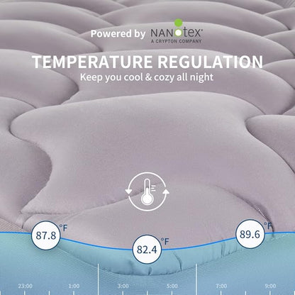 SLEEP ZONE Mattress Pad Cal King Cooling Mattress Topper, Quilted Fitted, Machine Washable, Soft Fluffy Down Alternative, Deep Pocket 8-21 inch, Grey