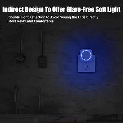 LED Night Lights Plug into Wall, Indirect Soft Dimmable Night Light with Dust to Dawn Sensor, Blue Nightlight for Bedroom,Bathroom,Kitchen,Stairs,Hallway,Travel, 4 Packs, Blue
