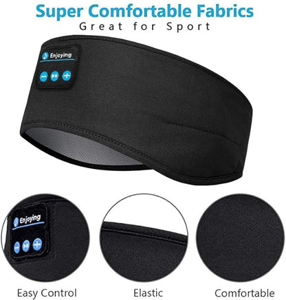 Wireless Bluetooth Sports Headband Headphones Ultra-Thin HD Stereo Perfect for Sleeping .Workout,Jogging,Yoga,Insomnia, Air Travel, Meditation Black